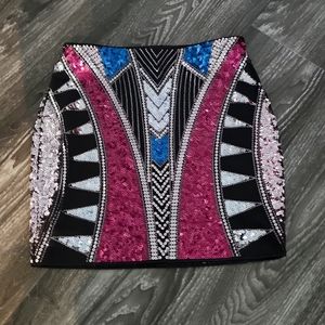 Express Black, Silver, Blue, Purple Sequin Mini Skirt XS